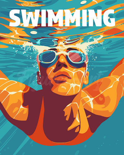 Dipingere con i numeri - Poster Sportivo Nuoto Figured'Art