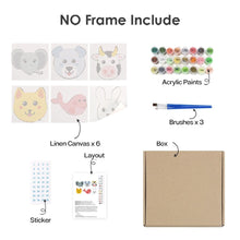 Carica l'immagine nel visualizzatore di Gallery, Dipingere con i numeri – Set di 6 tele | Facce di animali carini