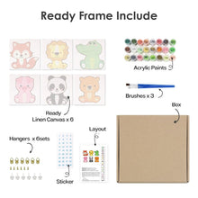 Carica l'immagine nel visualizzatore di Gallery, Dipingere con i numeri – Set di 6 tele | Personaggi di animali carini