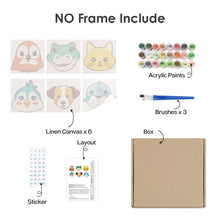 Carica l'immagine nel visualizzatore di Gallery, Dipingere con i numeri – Set di 6 tele | Facce di animali carini 3