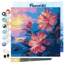 Carica l'immagine nel visualizzatore di Gallery, Mini Kit da Dipingere con i Numeri 20x20cm con cornice - Ibisco al tramonto