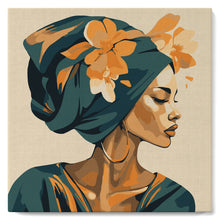 Carica l'immagine nel visualizzatore di Gallery, Mini Kit da Dipingere con i Numeri con cornice - Donna con turbante floreale
