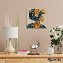 Carica l'immagine nel visualizzatore di Gallery, Mini Kit da Dipingere con i Numeri 20x20cm con cornice - Donna con turbante floreale