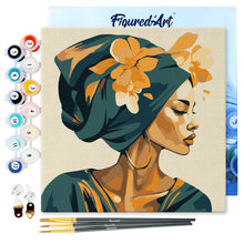 Carica l'immagine nel visualizzatore di Gallery, Mini Kit da Dipingere con i Numeri 20x20cm con cornice - Donna con turbante floreale