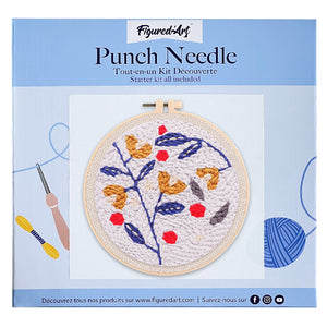 Punch Needle Kit Rami colorati su sfondo blu