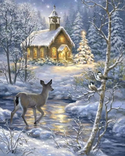 Carica l&#39;immagine nel visualizzatore di Gallery, Diamond Painting - Un cerbiatto che attraversa il fiume d&#39;inverno