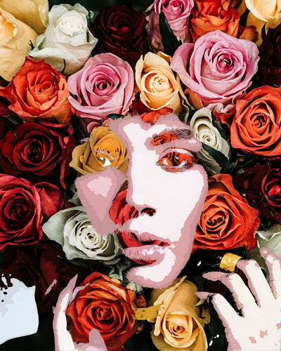 Dipingere con i numeri Viso tra le rose Figured'Art intermedia nuovi arrivi fiori ritratto donne