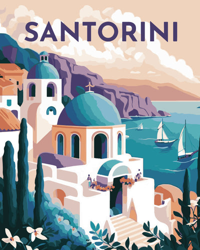 Dipingere con i numeri - Poster di viaggio a Santorini