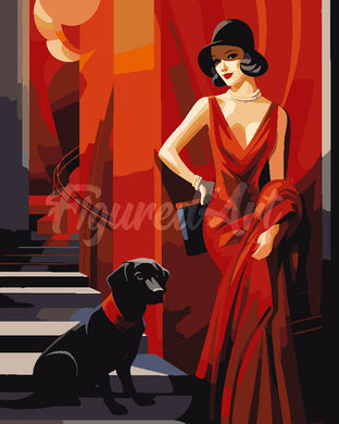 Dipingere con i numeri - Donna con il suo cane Art Deco Figured'Art