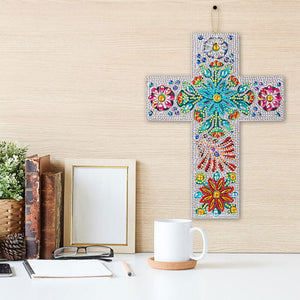 Ciondolo Decorativo Diamond Painting Croce con Fiori