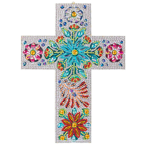 Ciondolo Decorativo Diamond Painting Croce con Fiori