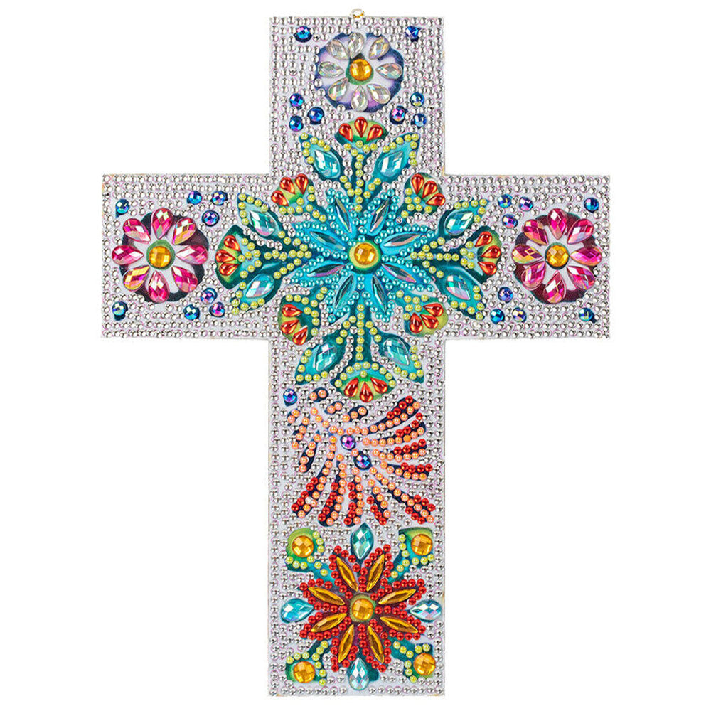 Ciondolo Decorativo Diamond Painting Croce con Fiori