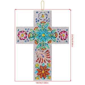 Ciondolo Decorativo Diamond Painting Croce con Fiori