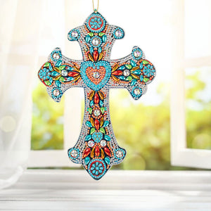Ciondolo Decorativo Diamond Painting Croce con Cuore
