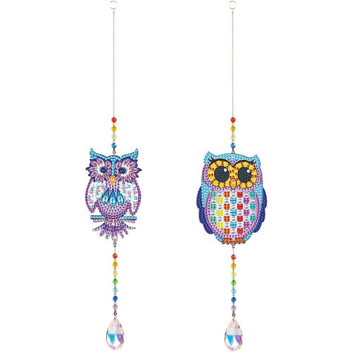 Carillon in Cristallo Diamond Painting 5D Gufi con 2 Pezzi