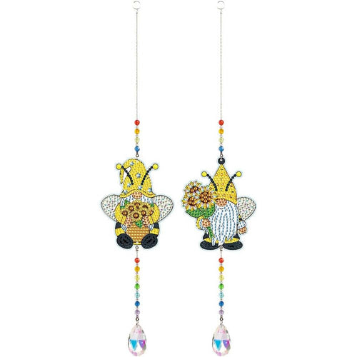 Carillon in Cristallo Diamond Painting 5D Gnomi con Girasole 2 Pezzi