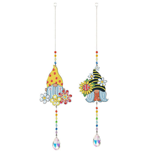 Carillon in Cristallo Diamond Painting 5D Gnomo con Girasole 2 Pezzi