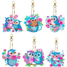 Carica l'immagine nel visualizzatore di Gallery, Portachiavi Diamond Painting 5D Gufi Blu 6 Pezzi