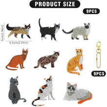Carica l'immagine nel visualizzatore di Gallery, Portachiavi Diamond Painting 5D Gatti 9 Pezzi