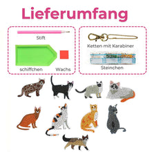 Carica l'immagine nel visualizzatore di Gallery, Portachiavi Diamond Painting 5D Gatti 9 Pezzi