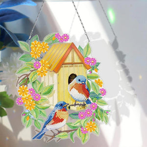 Decorazione Porta Diamond Painting 5D - Casa degli Uccelli Fronte Retro