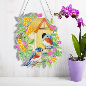Decorazione Porta Diamond Painting 5D - Casa degli Uccelli Fronte Retro