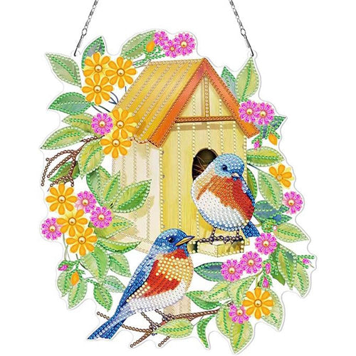 Sospensione da Porta Diamond Painting 5D - Casa degli Uccelli Fronte Retro