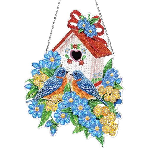 Sospensione da Porta Diamond Painting 5D Fronte Retro con Casetta per Uccelli