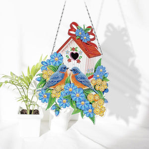Decorazione Porta Diamond Painting 5D Fronte Retro con Casetta per Uccelli