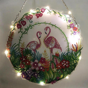 Decorazione Porta Diamond Painting 5D Fenicotteri con LED e Pendente