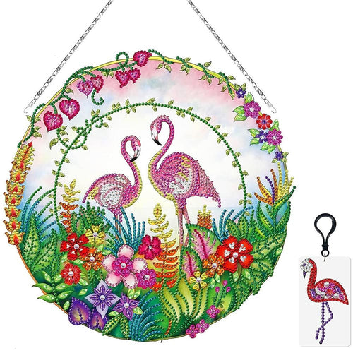 Sospensione da Porta Diamond Painting 5D Fenicotteri con LED e Pendente