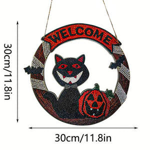 Decorazione Porta Diamond Painting 5D Gatto di Halloween