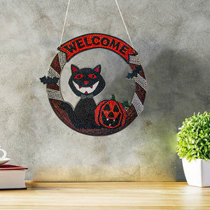 Decorazione Porta Diamond Painting 5D Gatto di Halloween