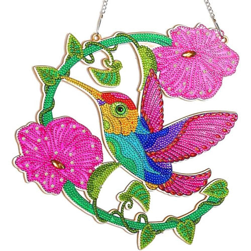 Sospensione da Porta Diamond Painting 5D Colibrì con Fiori
