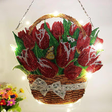 Carica l&#39;immagine nel visualizzatore di Gallery, Decorazione Porta Diamond Painting 5D Tulipani con LED e Pendente