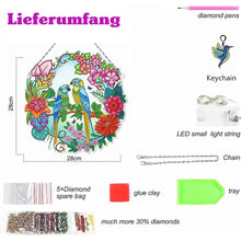 Carica l&#39;immagine nel visualizzatore di Gallery, Decorazione per Porta Diamond Painting 5D Uccelli con LED e Pendente