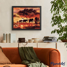 Carica l'immagine nel visualizzatore di Gallery, Dipingere con i numeri - Elefanti Al Tramonto
