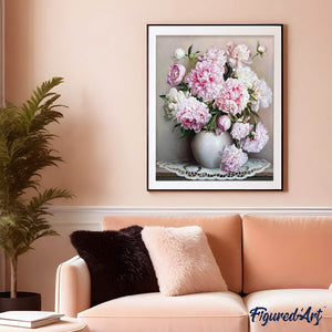 Amiiba Peonia rosa con vaso, kit fai da te per dipingere i numeri