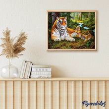 Carica l'immagine nel visualizzatore di Gallery, Dipingere con i numeri - Famiglia Di Tigri Nel Bosco