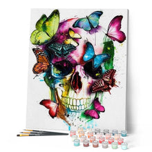 Carica l'immagine nel visualizzatore di Gallery, Dipingere con i numeri - Farfalle Colorate E Teschio Figured'Art