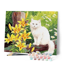 Carica l'immagine nel visualizzatore di Gallery, Dipingere con i numeri - Gatto Bianco E Fiori Gialli Figured'Art