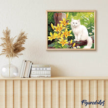 Carica l'immagine nel visualizzatore di Gallery, Dipingere con i numeri - Gatto Bianco E Fiori Gialli