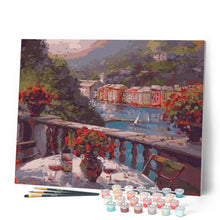 Carica l'immagine nel visualizzatore di Gallery, Dipingere con i numeri - Bicchiere Di Vino E Vista Sulla Terrazza Figured'Art