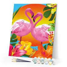 Carica l'immagine nel visualizzatore di Gallery, Dipingere con i numeri - Duo di fenicotteri e fiori tropicali Figured'Art
