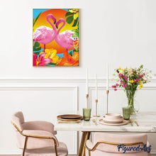 Carica l'immagine nel visualizzatore di Gallery, Dipingere con i numeri - Duo di fenicotteri e fiori tropicali
