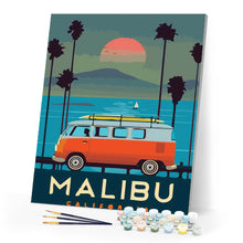 Carica l'immagine nel visualizzatore di Gallery, Dipingere con i numeri - Poster di viaggio a Malibu, California Figured'Art