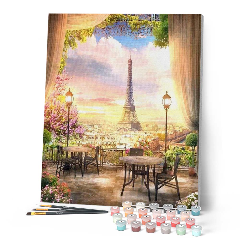 MAXBYE Paint By Numbers Per Adulti – Kit Torre Eiffel Con Telaio 30x40 Cm, Colori Acrilici E Pennelli Inclusi - 2
