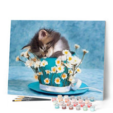 Carica l'immagine nel visualizzatore di Gallery, Dipingere con i numeri - Vaso Di Fiori Con Gatto Figured'Art