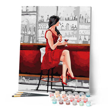 Carica l'immagine nel visualizzatore di Gallery, Dipingere con i numeri - Donna in rosso con calice di vino Figured'Art