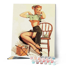 Carica l'immagine nel visualizzatore di Gallery, Dipingere con i numeri - Pin-up vintage che lavora a maglia Figured'Art